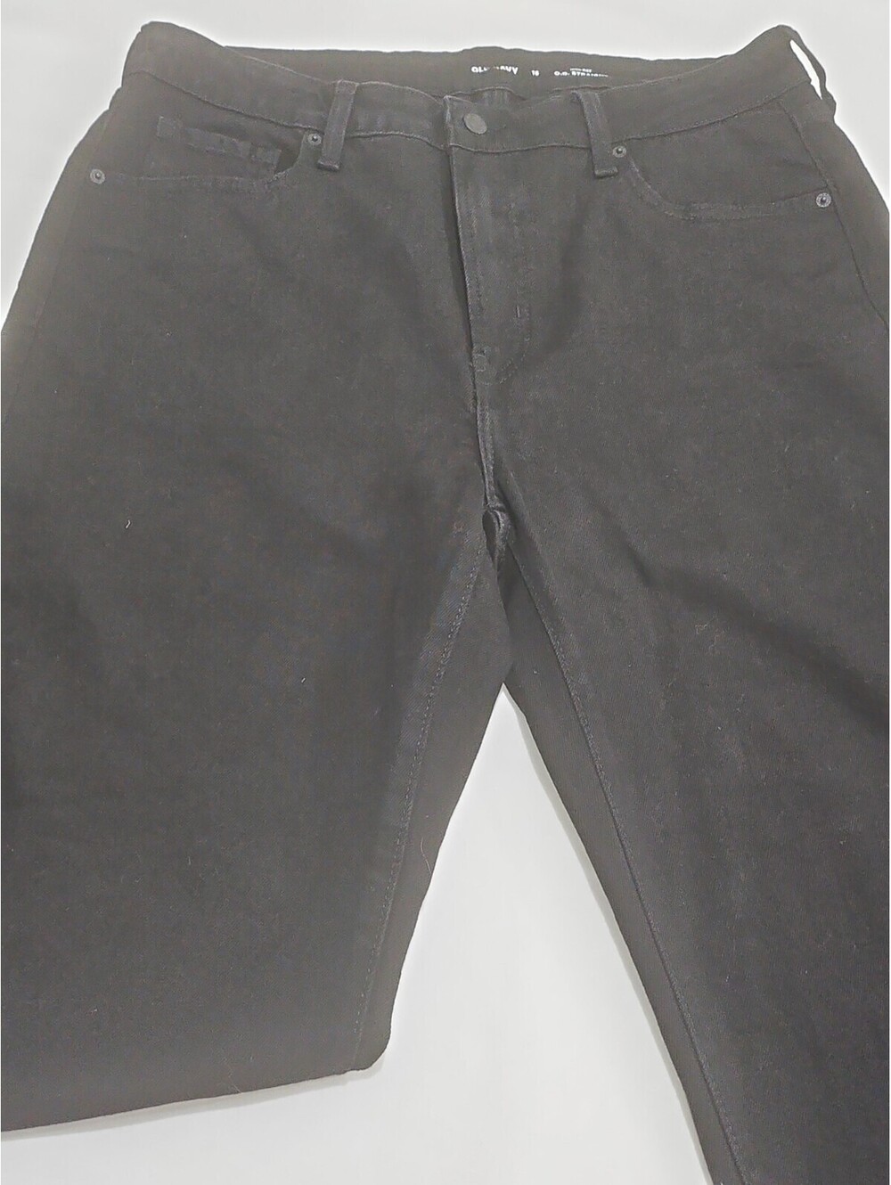 Old Navy Womens Black Denim Jeans Size 16 OG Straight Leg High Rise Stretch 0189